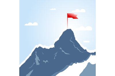 Mountain peak with red flag, Success goal