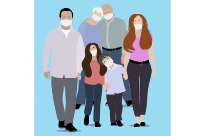 Happy family in protection mask&2C; against virus