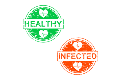 Healthy and infected rubber stamp. Seal infected virus&2C;