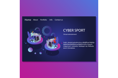 Cyber sport landing page. Virtual entertainment Illustration