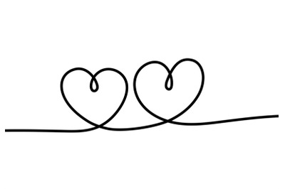 Two hearts. Romantic continuous one line drawing connecting two hearts