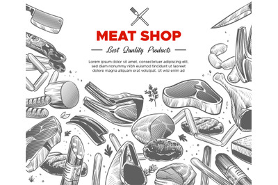 Sketch meat. Hand drawn meat organic products package design, beef and