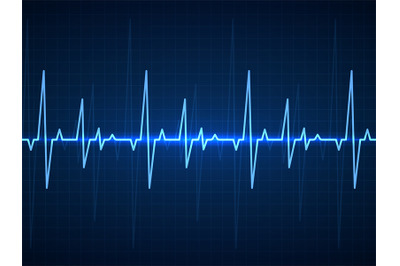 Ekg. Blue sinusoidal pulse lines, monitor with heartbeat signal. Cardi