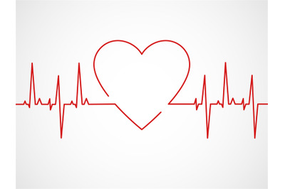 Ekg with heart. Heartbeat ecg line, monitor with signal cardiac rhythm