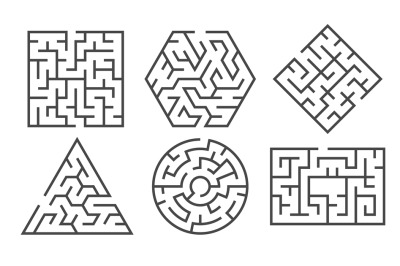 Maze. Labyrinth game in different graphic shapes for right or wrong pa