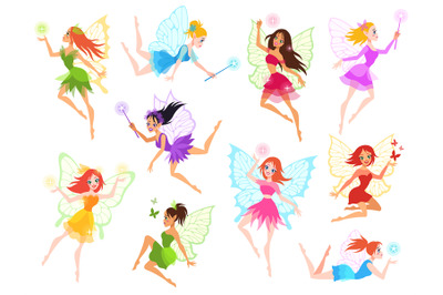 Fairy. Magical little fairies in different color dresses with wings&2C; m