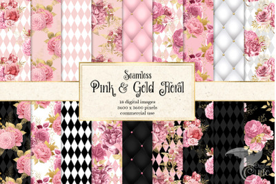 Pink and Gold Floral Digital Paper