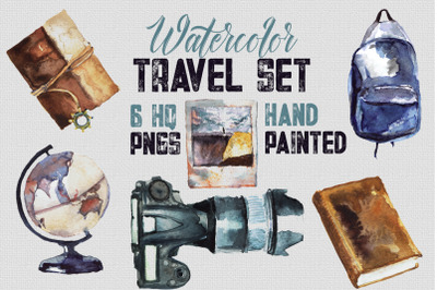 Watercolor Travel Set - 6 Handpainted elements, HQ PNG files