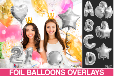 45 Foil number alphabet balloon overlay, silver balloons