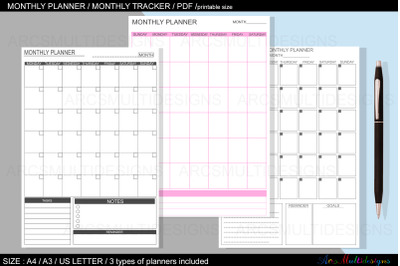 Monthly planner printable / undated tracker