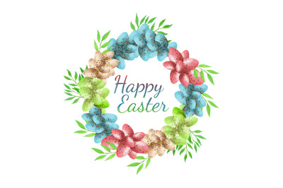 Easter greeting card with easter eggs wreath
