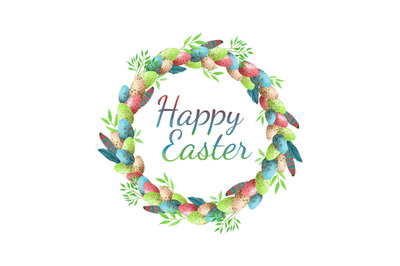 Easter greeting card with rainbow easter eggs wreath