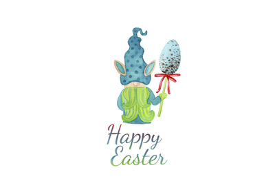 Easter greeting card with easter bunny gnome and easter egg