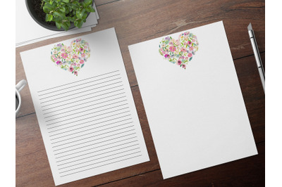 Digital Note Paper, Romantic Printable Stationery, Wedding Papers