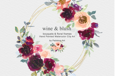 Wine &amp; Blush Watercolor Clip Art Collection