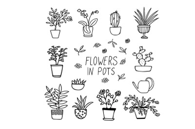 flowers in pots doodle set