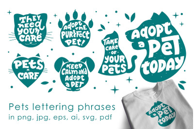 Pets slogans, logos set
