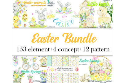 Watercolors, Rabbits, bunnies, ducks, chickens, flowers, Easter eggs.