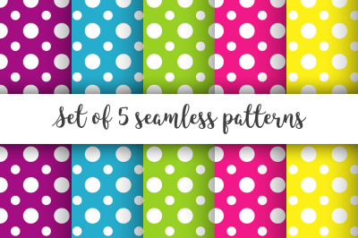 Set of 5 Seamless neon Polka Dots patterns