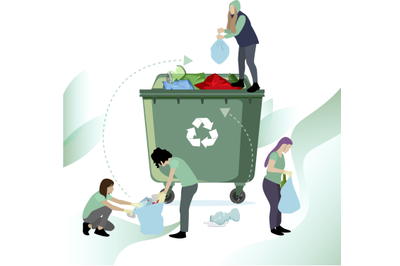 People collect and recycle garbage