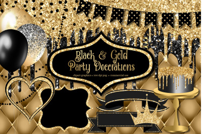 Black and Gold Party Decorations Clipart