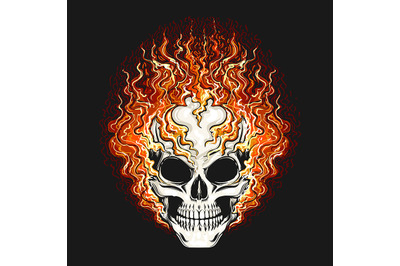 Skull in the Fire Flame on Black background