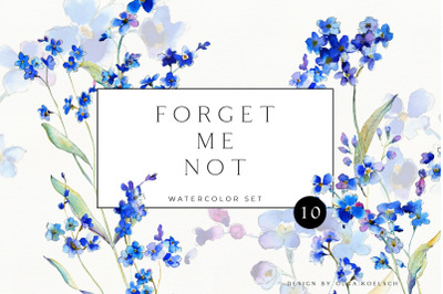 Forget-me-not  blue floral clipart. Watercolor blue flower for wedding