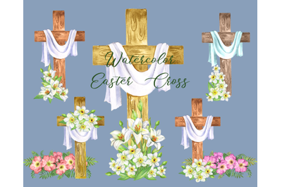 Watercolor Easter Cross Clipart. Wood Cross. Cross Clipart.