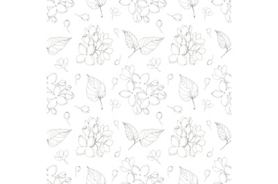 Spring lilac blossom pen ink seamless pattern