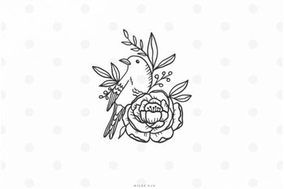 Bird with wildflowers svg cut file