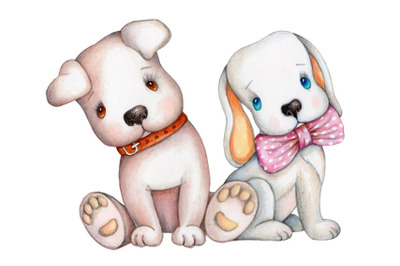 Two adorable dogs. Watercolor art.