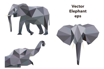 Vector Elephant set. Elephant Triangle Geometric Illustration