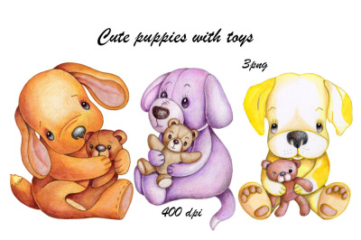 Cute Puppies with Toys