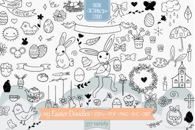 Easter Doodles | Decorated Egg, Bunny, Flowers, Sheep, Chocolate