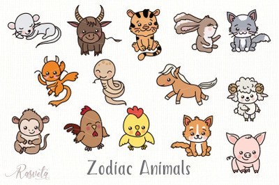 Chinese New Year Kawaii Zodiac Animals Clipart