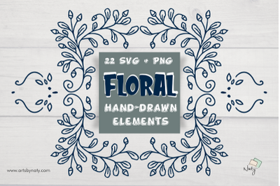 22 SVG and PNG Floral hand-drawn elements.