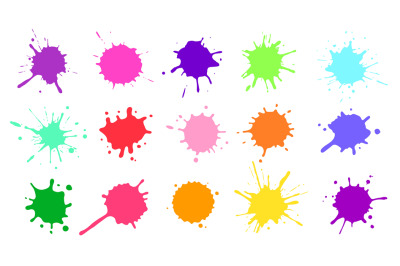 Color paint splatter. Colorful ink stains, abstract paints splashes an