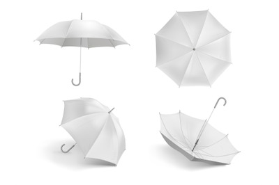 Realistic white umbrella mockup. Blank open fabric parasol&2C; outdoor we