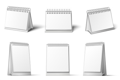 Desk calendar mockup. Blank calendars stand&2C; table diary reminder and