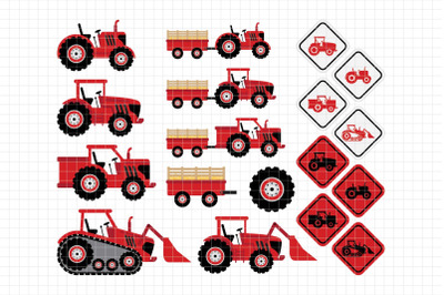 Red Tractors-Digital Clipart (LES.CL56B)