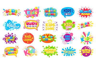 Kids zone badges. Kid play room label&2C; colorful game area banner and f