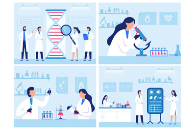 Scientists work in laboratory. Professional genetic research lab&2C; viru