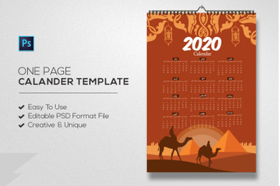 Single Page Arabic Calendar Template