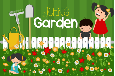 Kids In Garden Illustration