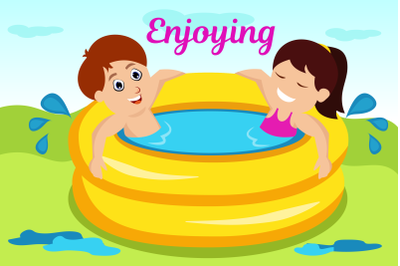 Children Enjoying Bath Illustration