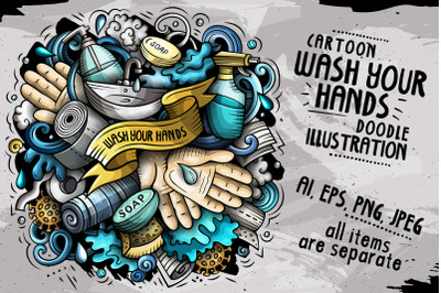 Cartoon vector doodles Wash Your Hands illustration