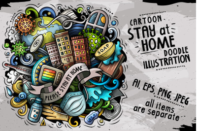 Cartoon vector doodles Stay at home illustration