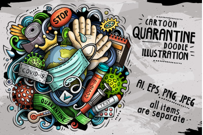 Cartoon vector doodles Quarantine illustration