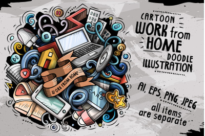 Cartoon vector doodles Work from home illustration
