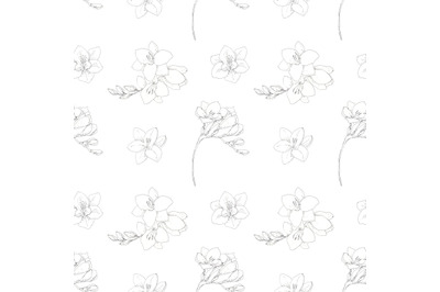 Beautiful freesia flowers pen ink seamless pattern